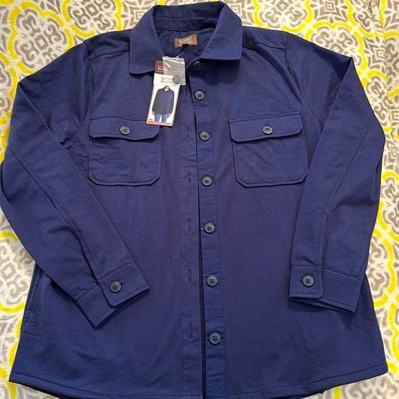 NEW NWT - blue button up Shacket / shirt jacket with side pockets and collar. - Picture 2 of 9